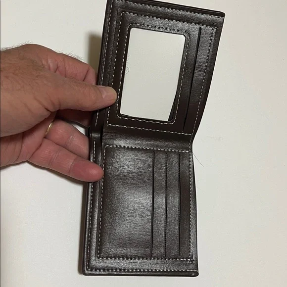 Men's Brown Pu Leather Thin Style Folding Wallet - Picture 3 of 6